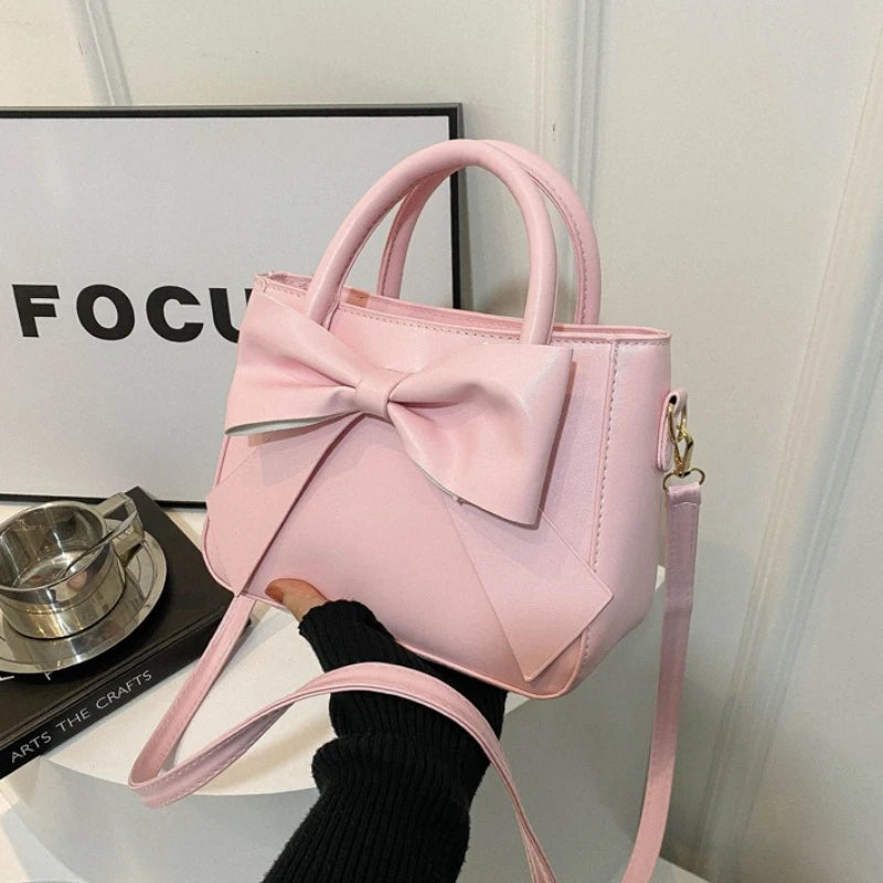 Elegant Faux Leather Tote Bag with Large Bow Detail Shoulder Purse , Convertible Crossbody Bag with Top Handle Bags for Women