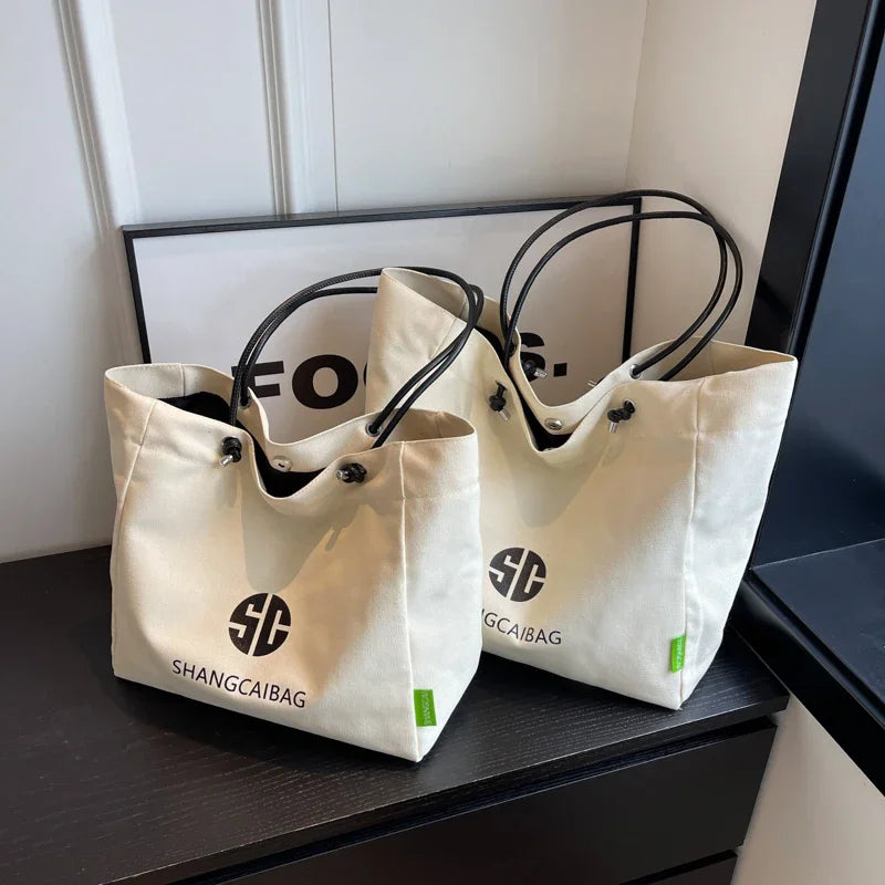 Quality Canvas Tote Bags For Women Letter Graphic Large Capacity Shopper Totes Two-size Shoulder Bag 2023 Simple Fashion Handbag