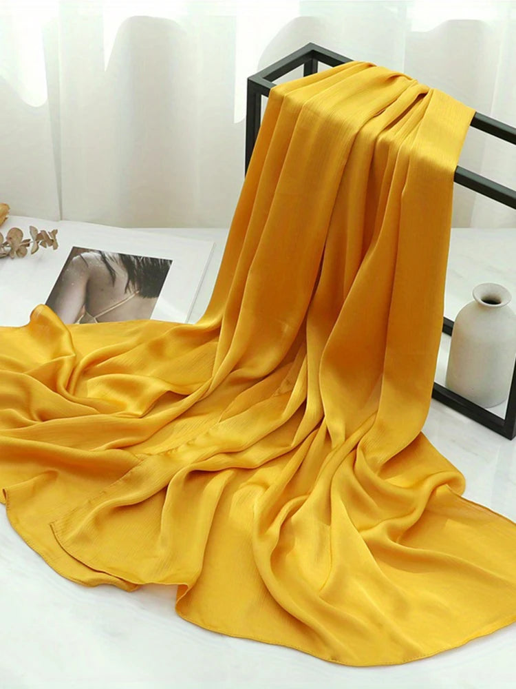 Premium Satin Crinkle Hijabs Scarf Chiffon Silk Shawl Plain Muslim Women Hijabs Shinny Islam Women Turban Pleated Scarf Ramadan