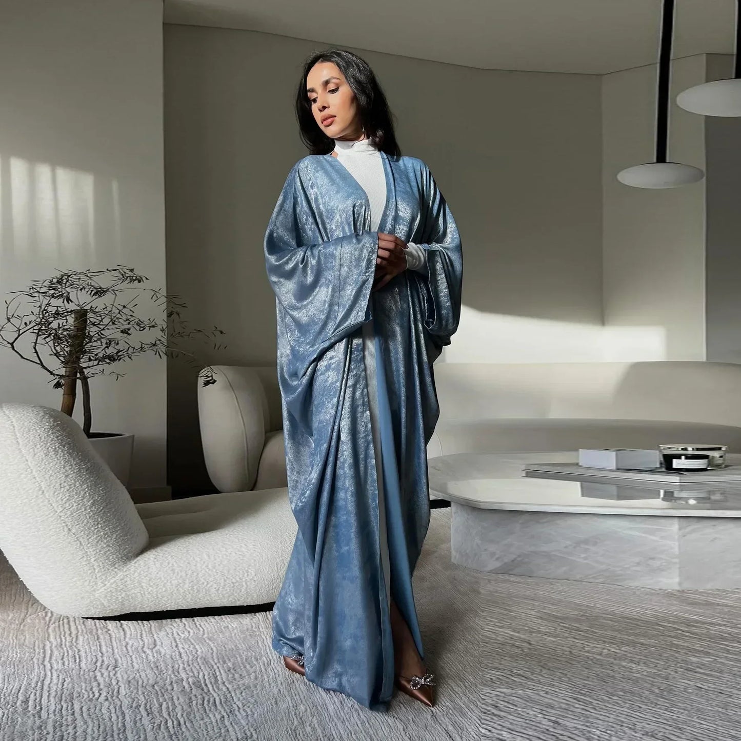 Dubai Women Maxi Dress Abayas Satin Kaftan Muslim Open Front Kimono Cardigan Turkey Islamic Dresses Loose Clothing Robe Arabic