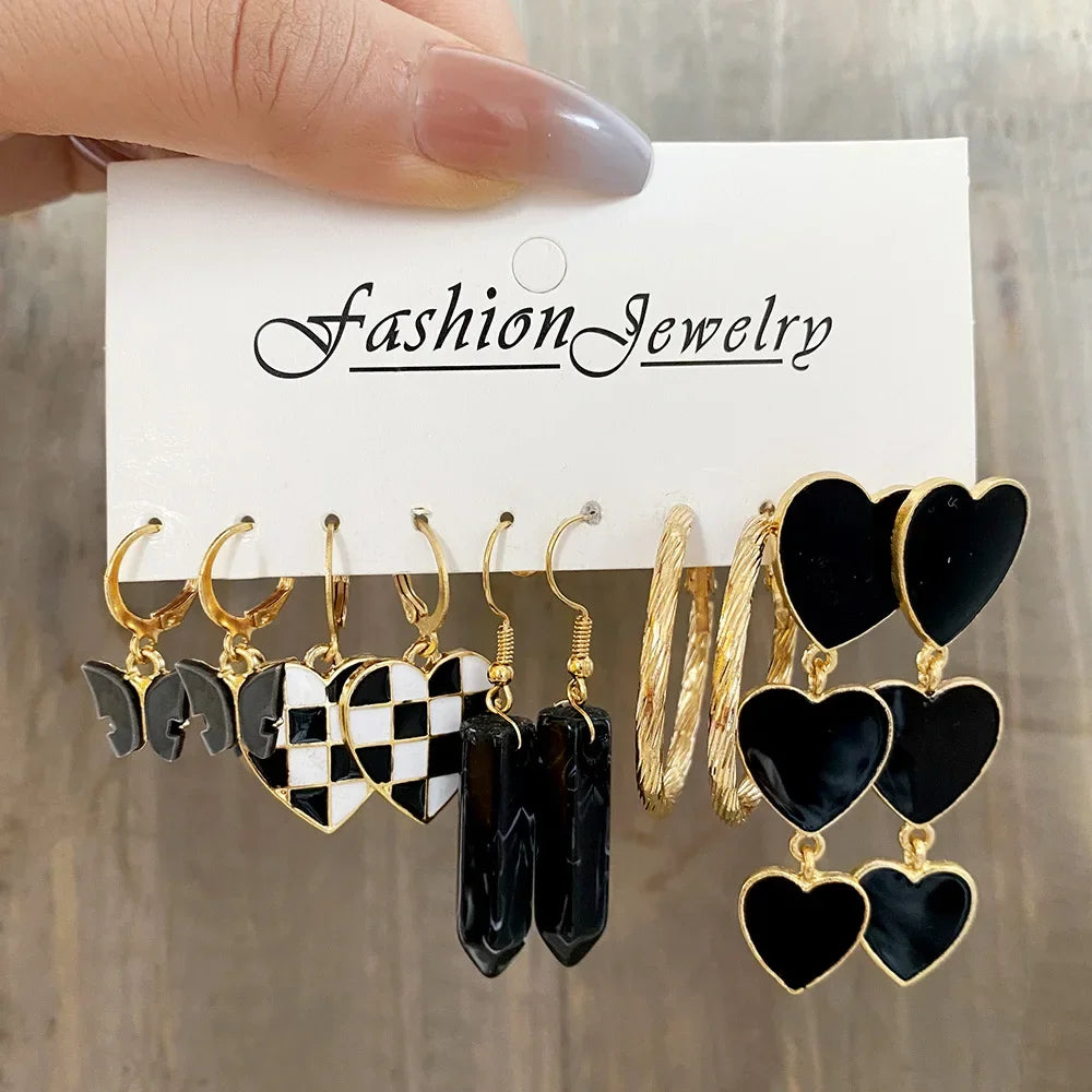 Green Butterfly Heart Dangle Earring Set for Girls Acrylic Gold Color Pearl Set Ear Rings 2023 New Fashion Jewelry Gifts