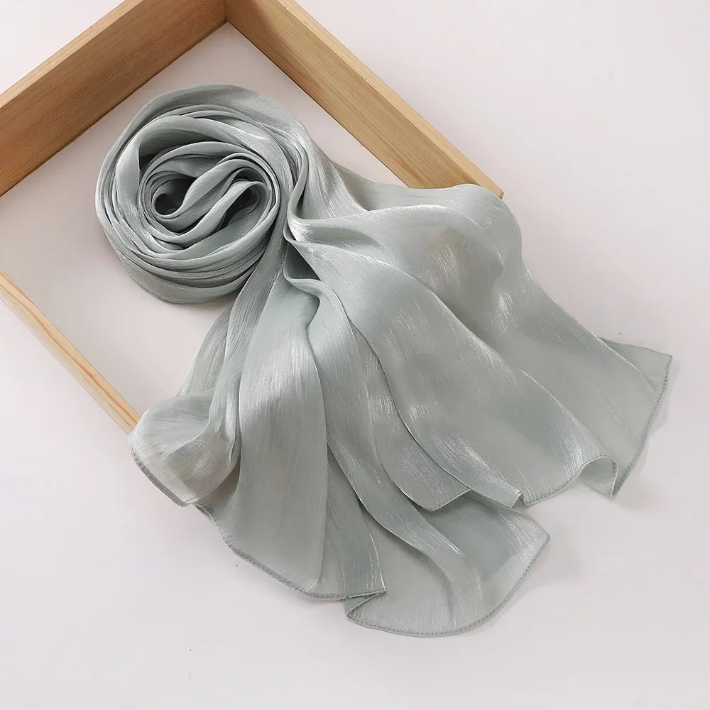 Female Shimmer Shawl Silk Hijab Scarf Breathable Cool Island Satin Medine Silk Veil Musulmans Shiny Silk Shawl Women's Scarves