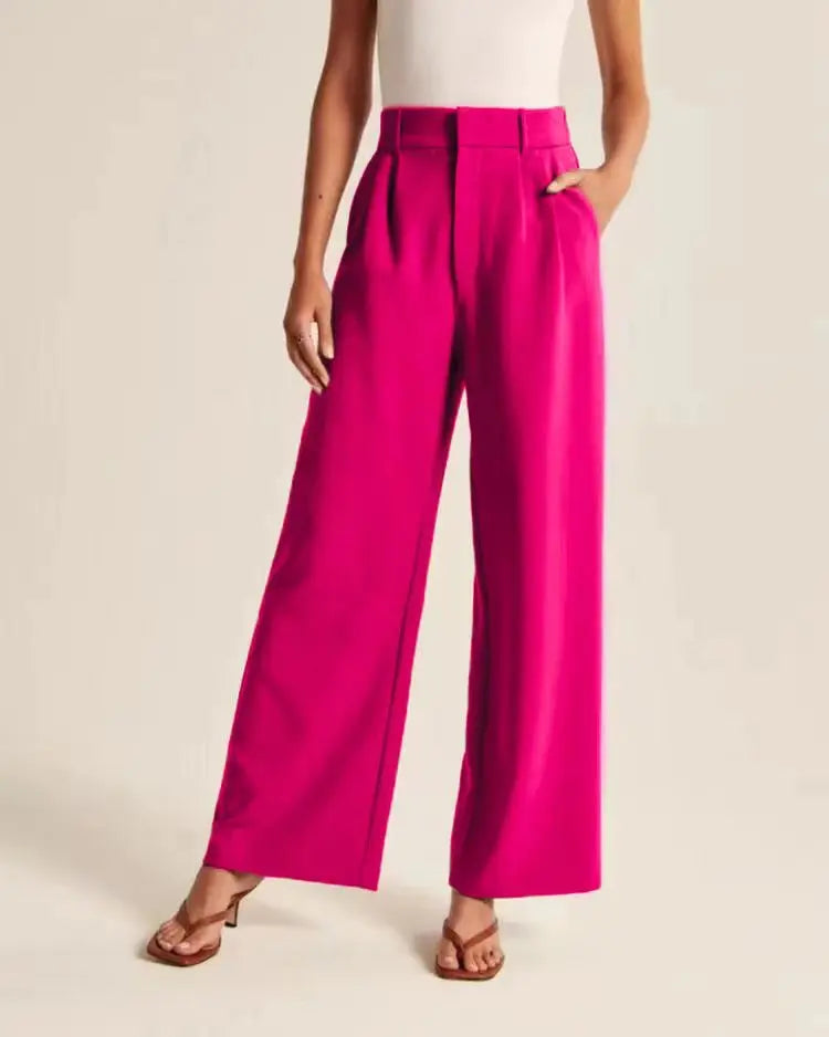 Women's High-Waisted Straight-Leg Trousers Casual Office Wear Slim-Fit Cut Solid-Colour Suit Trousers
