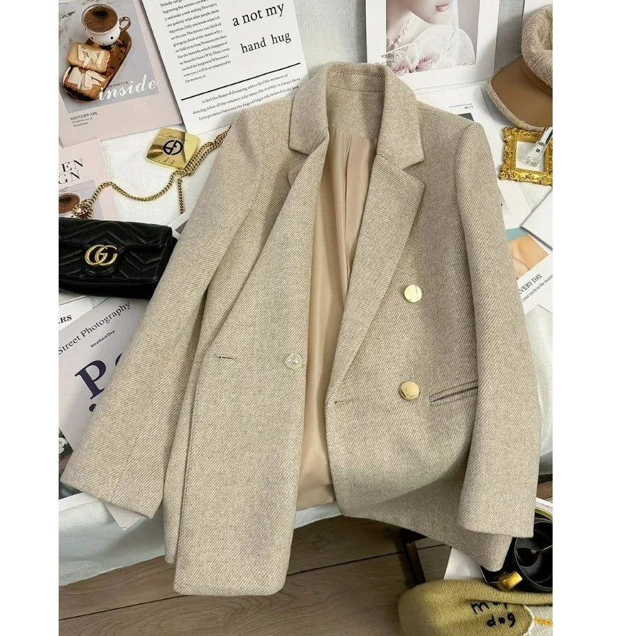 Fashionable Korean Style Women's Suit Jacket Autumn Winter New Arrival High-End Beige Beautiful Coat Elegant Versatile Outerwear