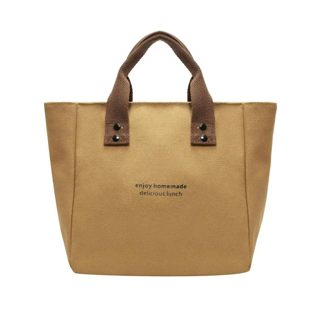 Canvas Tote Bag For Women Versatile Solid Color Shoulder Bag Waterproof Thermal Insulated Food Storage Handbag