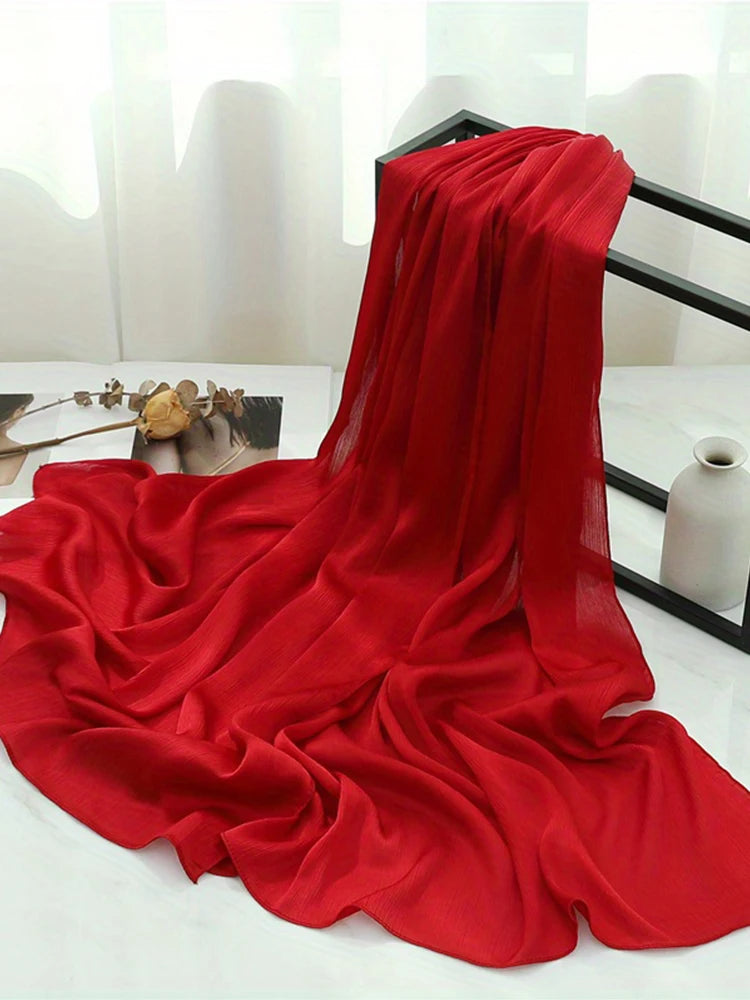 Premium Satin Crinkle Hijabs Scarf Chiffon Silk Shawl Plain Muslim Women Hijabs Shinny Islam Women Turban Pleated Scarf Ramadan