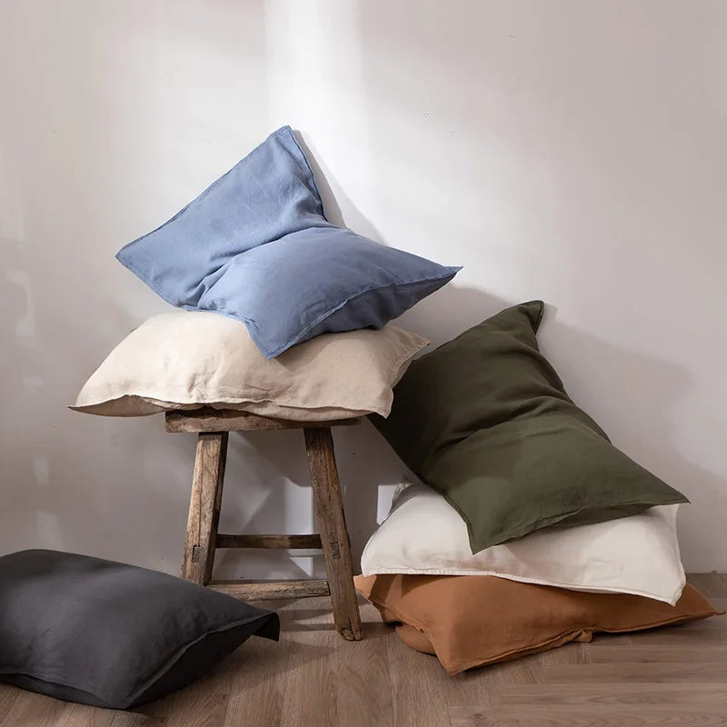 100% Linen Pillowcases, No Insert, Washed Flax Pillow Cases with Envelope Closure, Luxurious Breathable Comfy Pillow Shams