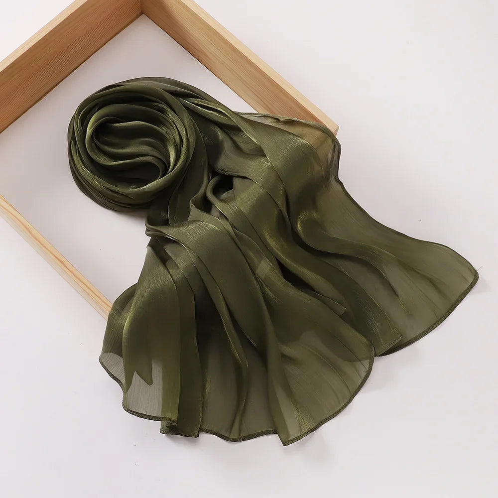 Female Shimmer Shawl Silk Hijab Scarf Breathable Cool Island Satin Medine Silk Veil Musulmans Shiny Silk Shawl Women's Scarves