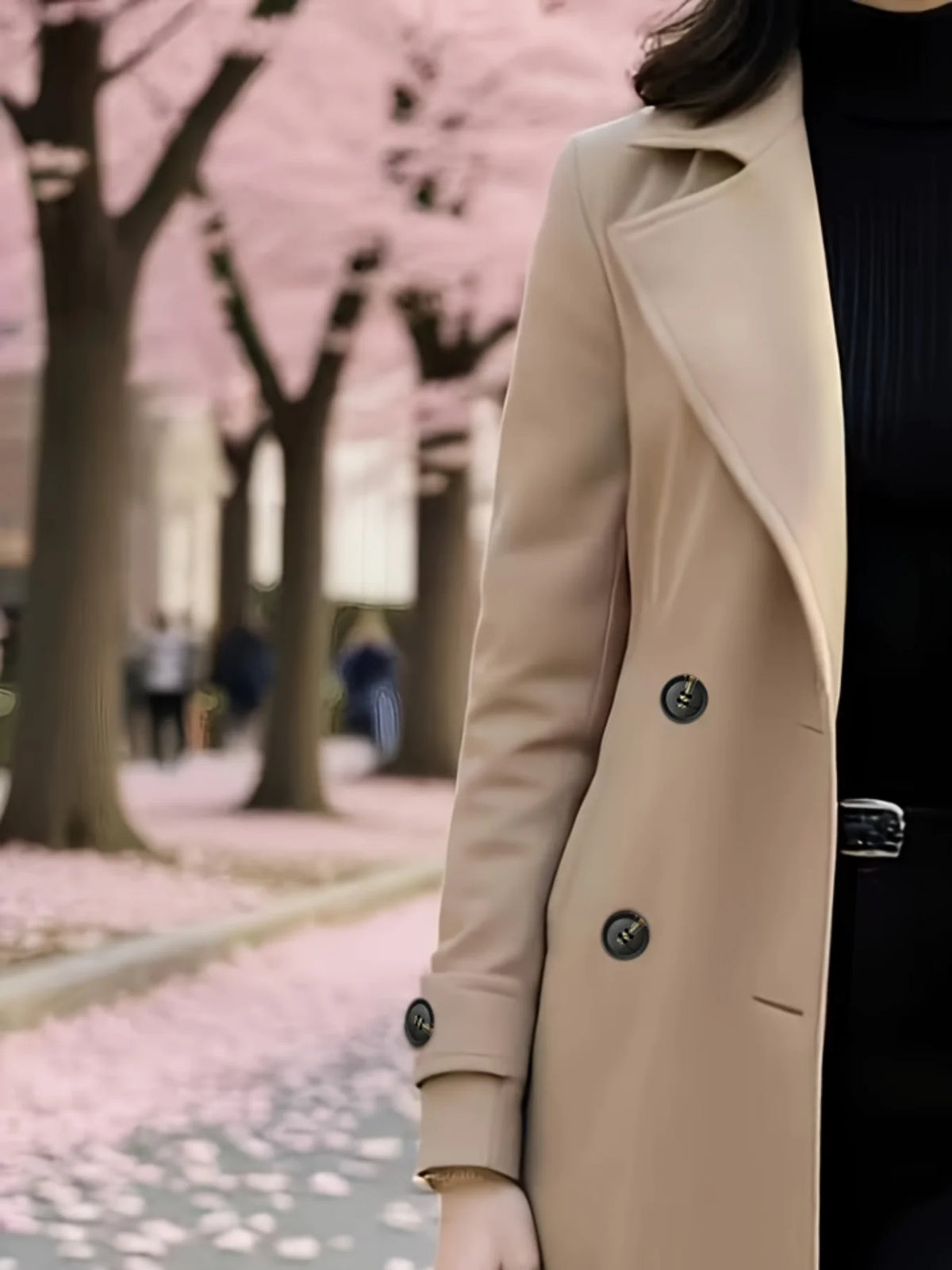Women's Classic Double-Breasted Trench Coat, Elegant Belted Long Jacket - Warm Thickened Lining Woolen Winter