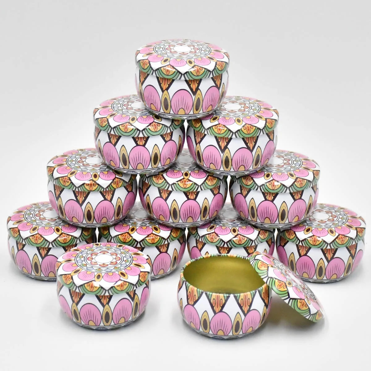 12pcs Mixed Color  Iron Candle Tin Jars Empty Can- DIY Candle Making with Storage Case for Dry Spices and Sweets