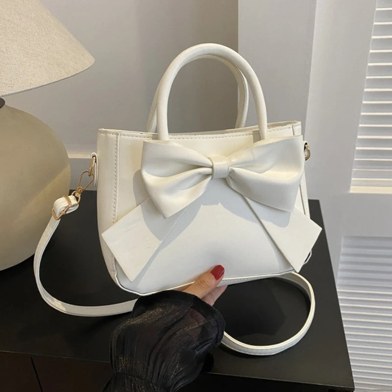 Elegant Faux Leather Tote Bag with Large Bow Detail Shoulder Purse , Convertible Crossbody Bag with Top Handle Bags for Women