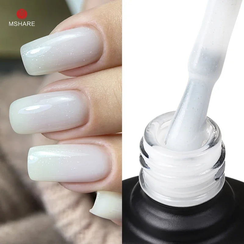 MSHARE Milk Milky White Base Gel Polish Camouflage Color Rubber Base Nail base coat 10ml
