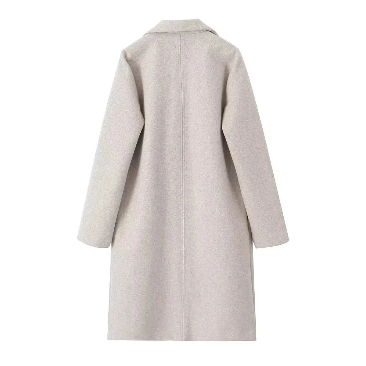 2025 Women Woolen coat Fashion Solid Open Stitch Long Trench Coats Vintage V-Neck Full Sleeves Female Chic Lady Outfits