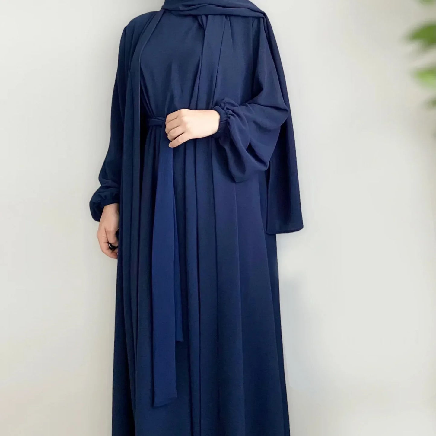2 Piece Abaya Kimono with Inner Dress Set Muslim Abayas for Women Dubai Luxury Turkey Ramadan Islam Matching Hijab Outfit Kaftan
