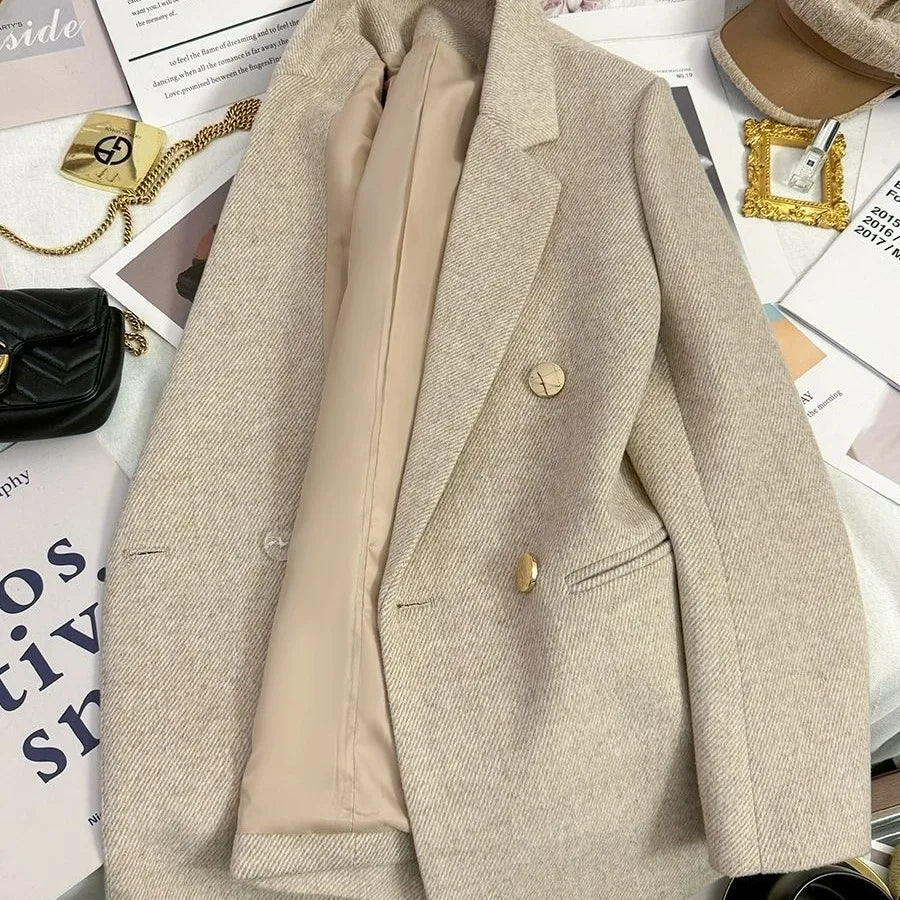 Fashionable Korean Style Women's Suit Jacket Autumn Winter New Arrival High-End Beige Beautiful Coat Elegant Versatile Outerwear
