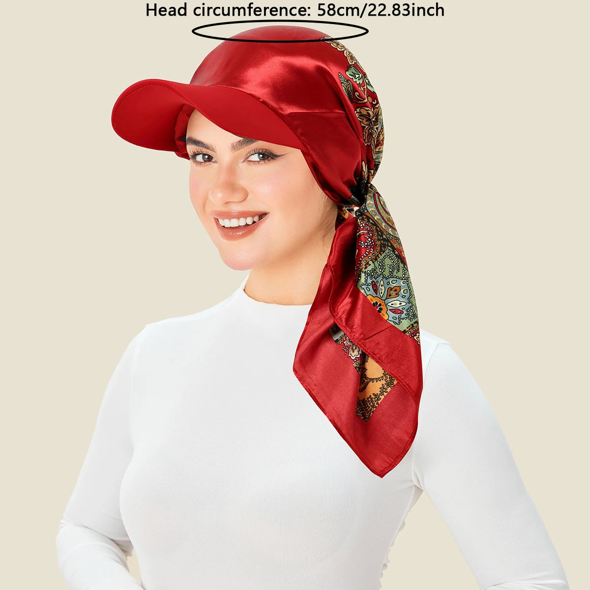 Floral Print Satin Turban Hijab Cap