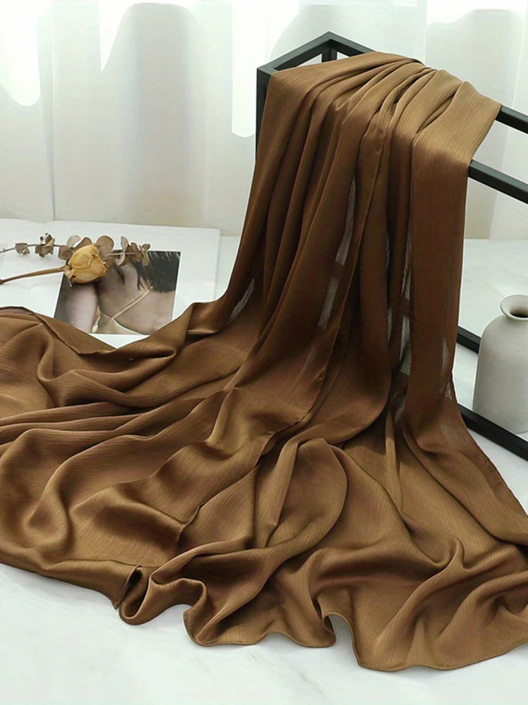 Premium Satin Crinkle Hijabs Scarf Chiffon Silk Shawl Plain Muslim Women Hijabs Shinny Islam Women Turban Pleated Scarf Ramadan