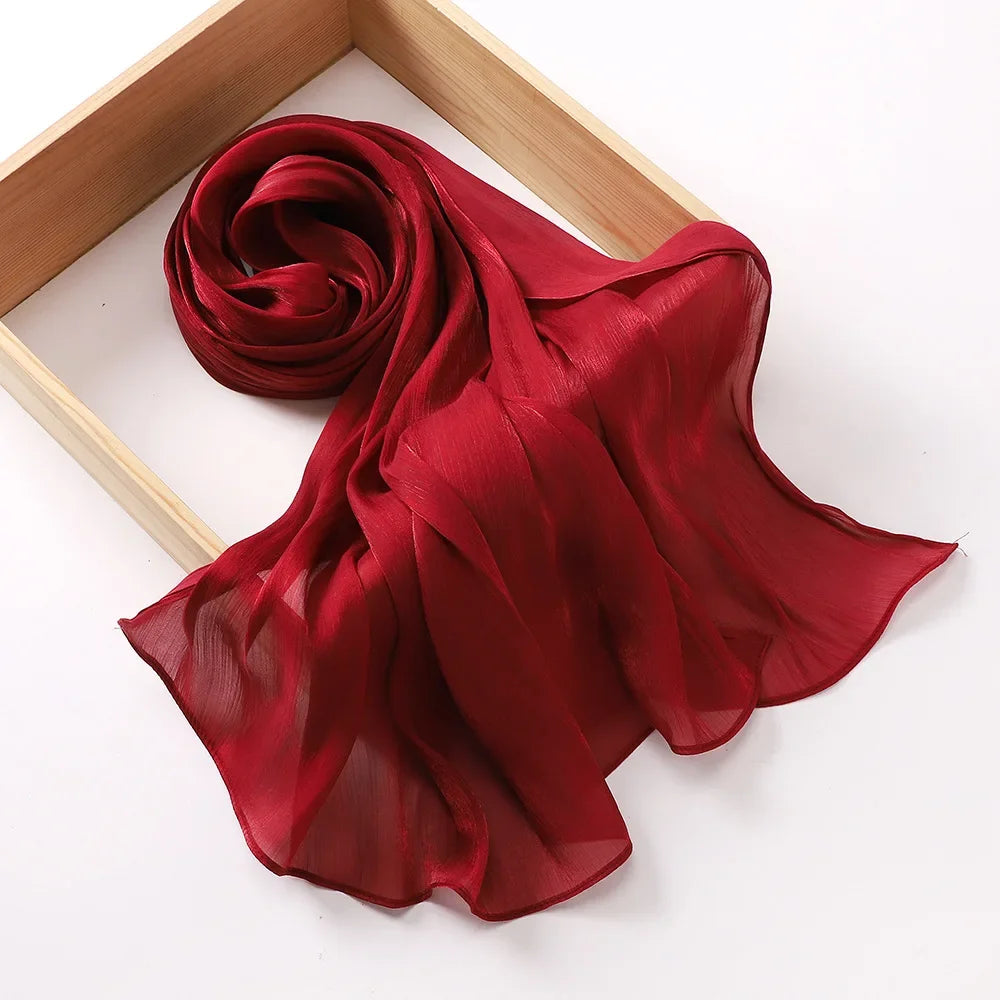 Female Shimmer Shawl Silk Hijab Scarf Breathable Cool Island Satin Medine Silk Veil Musulmans Shiny Silk Shawl Women's Scarves