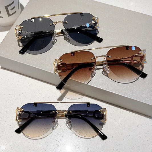 2025 Sunglasses Women Luxury Rimless Vintage Fashion Glasses Lunette Oversized Shades De Soleil Femme Gafas De Sol Mujer Lentes