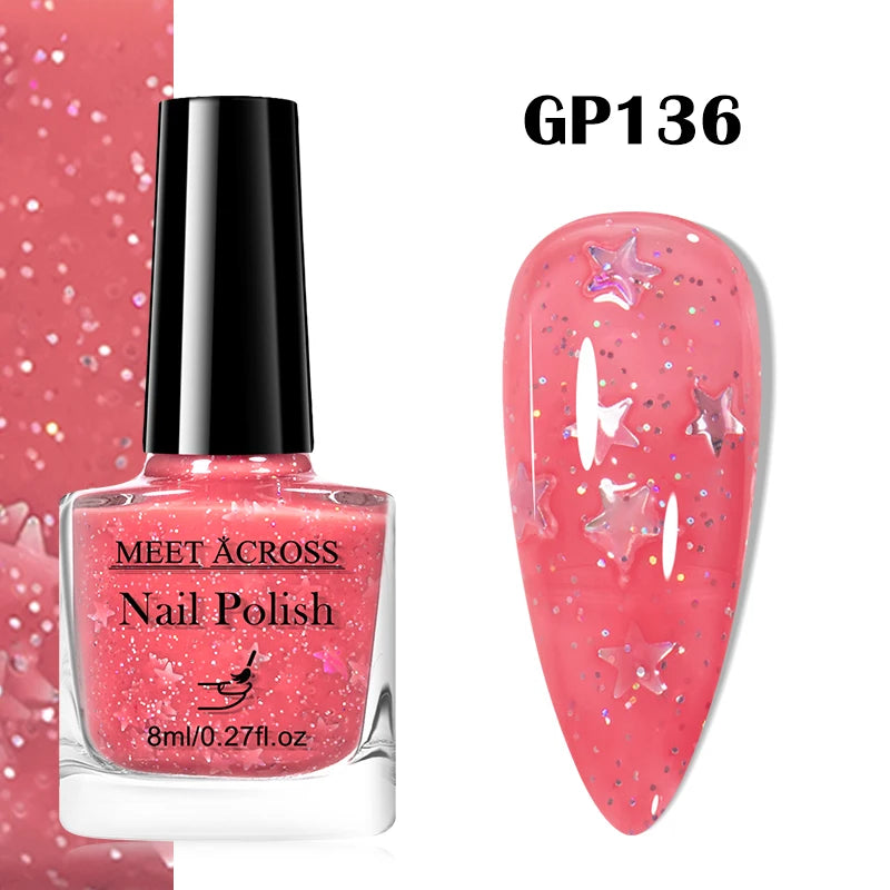 MEET ACROSS 8ml Wine Red Color Water-Based Peel Off Nail Polish Glass Bottle Christmas Nail Art Polish DIY Design No Need Lamp