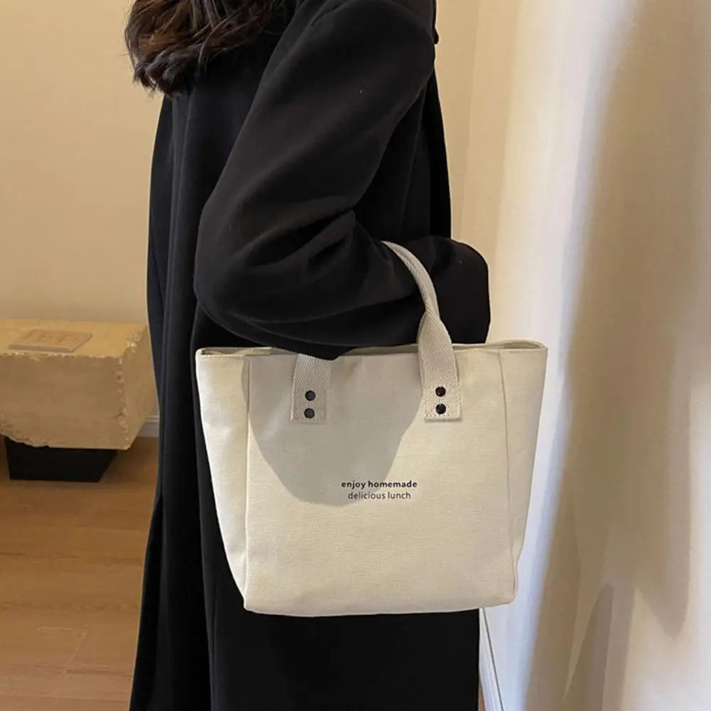Canvas Tote Bag For Women Versatile Solid Color Shoulder Bag Waterproof Thermal Insulated Food Storage Handbag