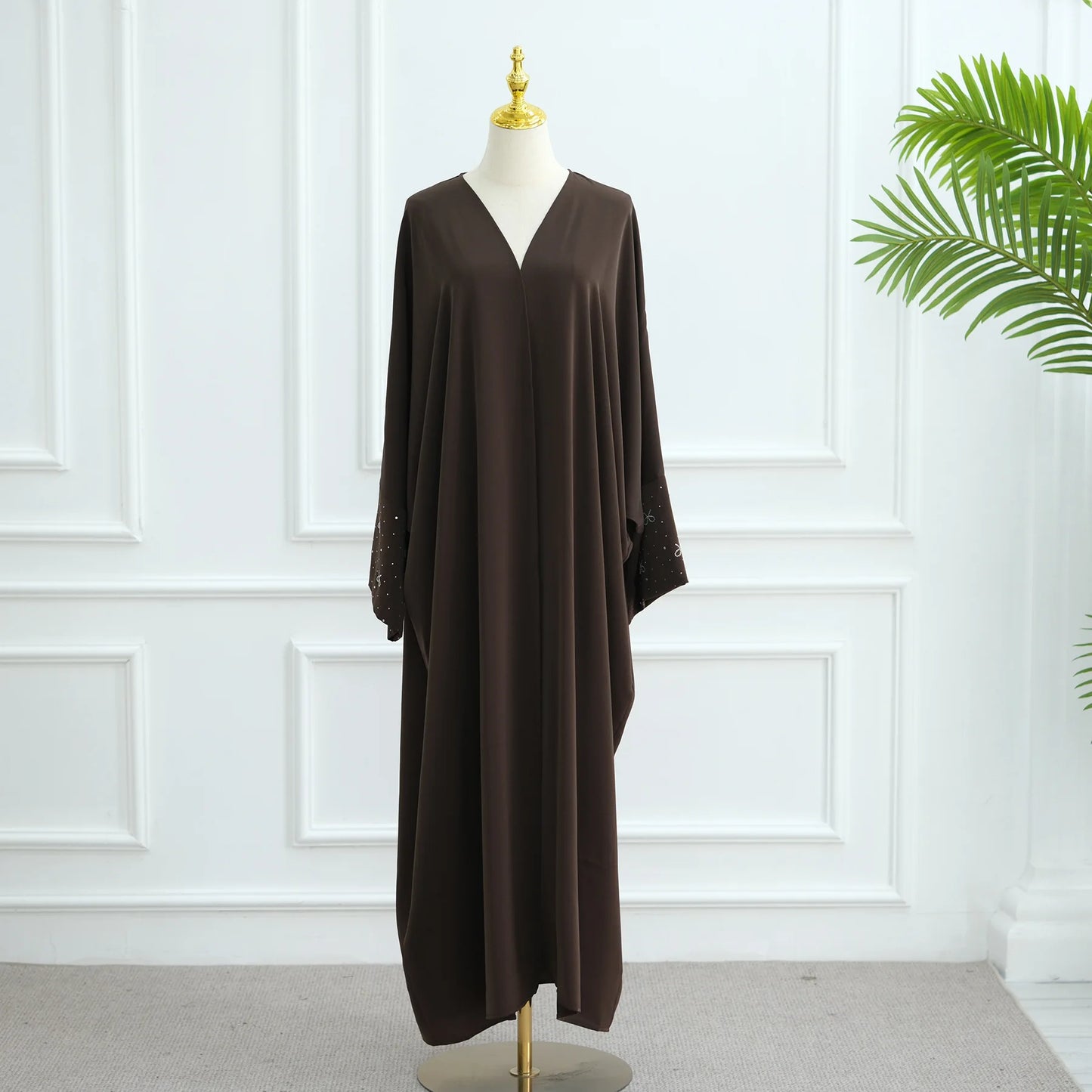 Luxury Dubai Abaya with Beaded Bow Modest Dress for Muslim Women Elegant Open Front Cover Cardigan Fashion Plain Turkey Outfit