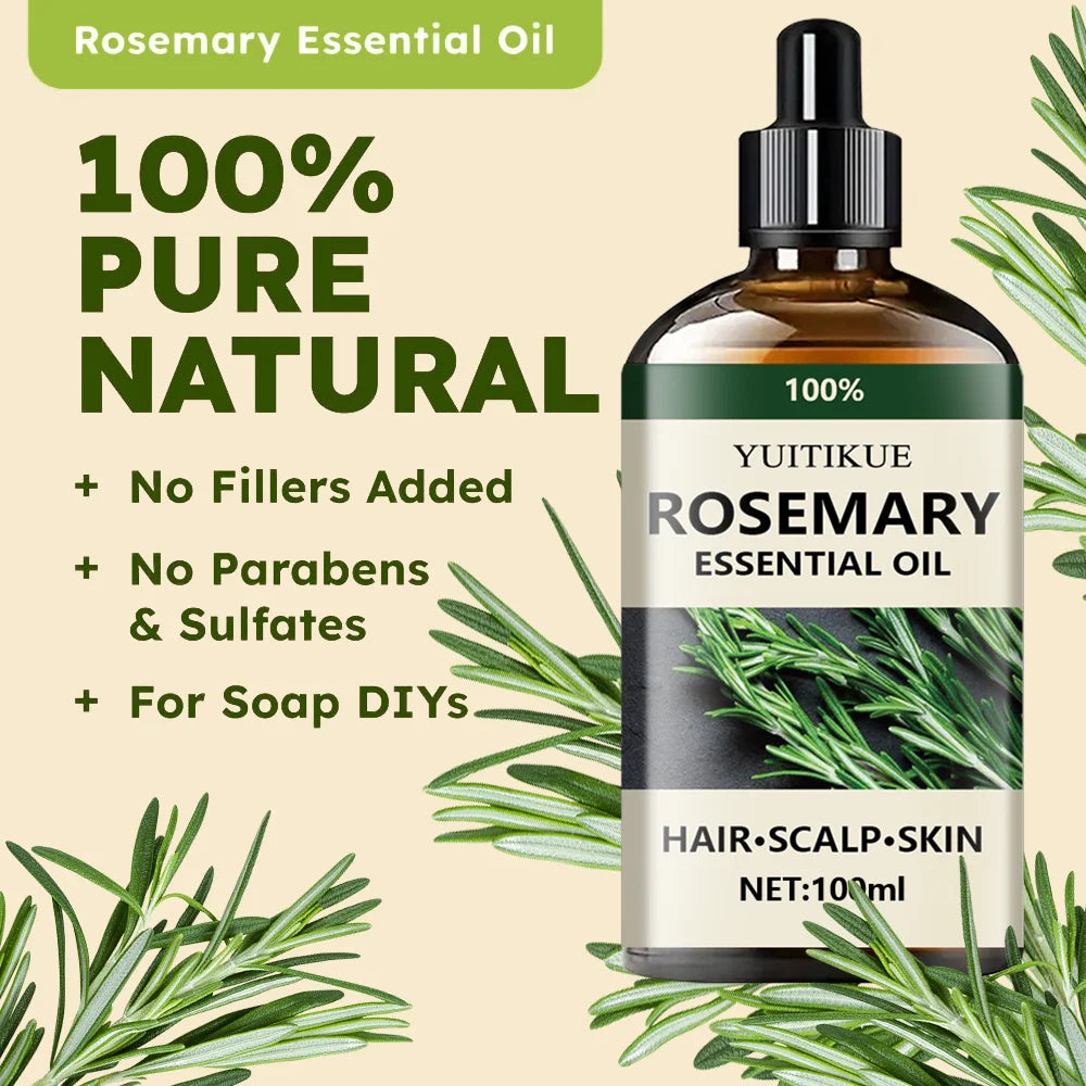 100% Pure Organic Rosemary Essential Oil for Hair, Scalp & Skin