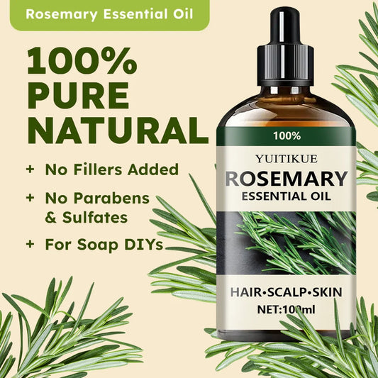 100% Pure Organic Rosemary Essential Oil for Hair, Scalp & Skin