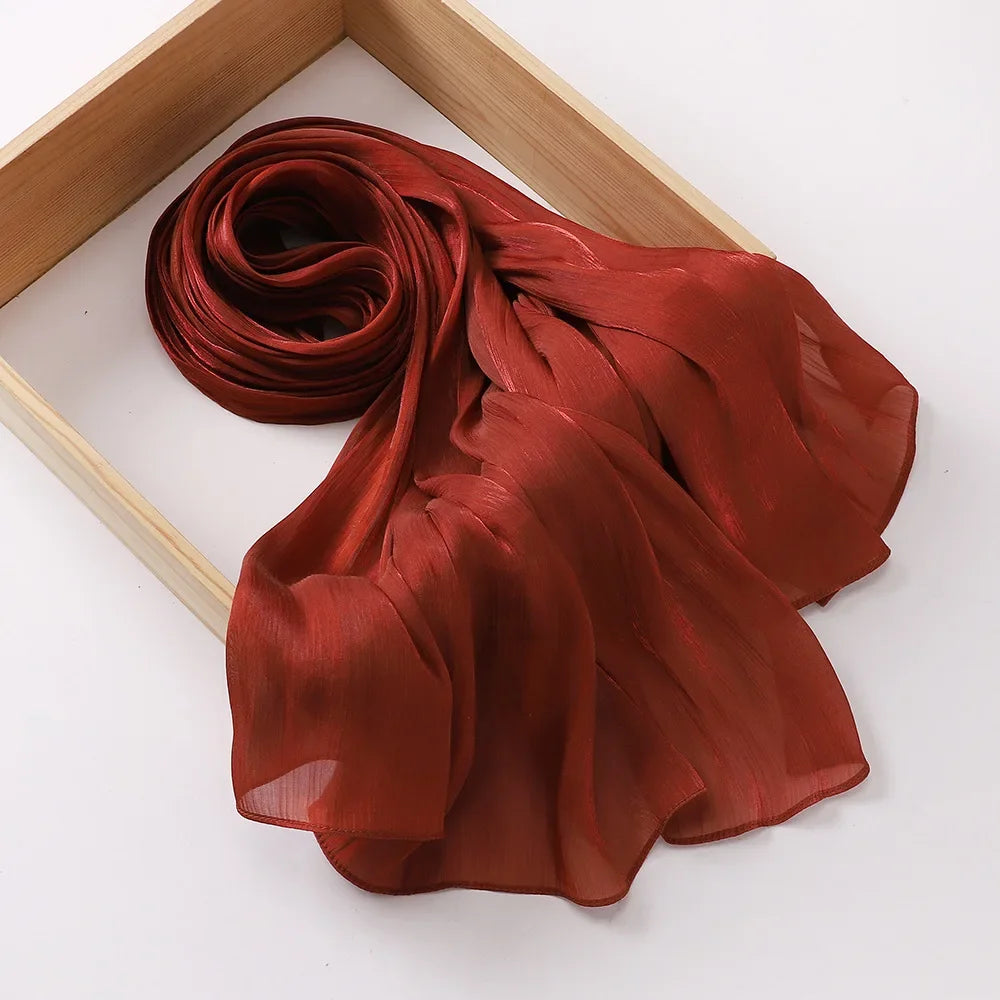 Female Shimmer Shawl Silk Hijab Scarf Breathable Cool Island Satin Medine Silk Veil Musulmans Shiny Silk Shawl Women's Scarves