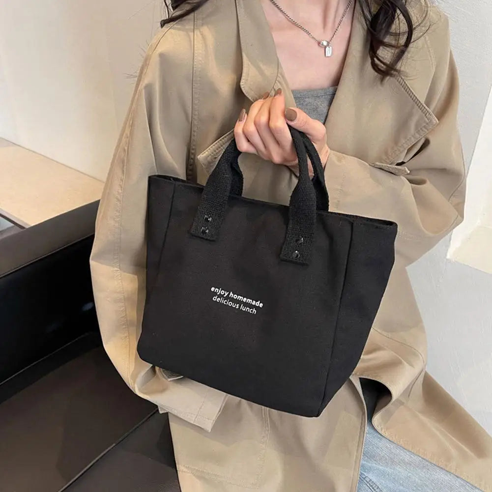 Canvas Tote Bag For Women Versatile Solid Color Shoulder Bag Waterproof Thermal Insulated Food Storage Handbag