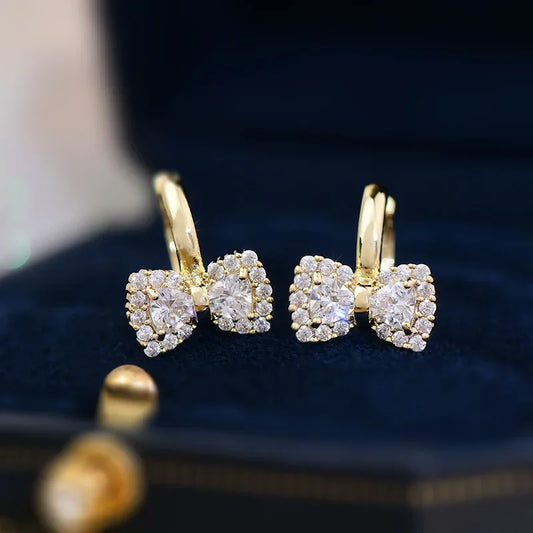 Korea New Design Fashion Jewelry  Real Gold plating Sweet Small Bow G Zirconia Earrings Elegant Women's Daily Accessories