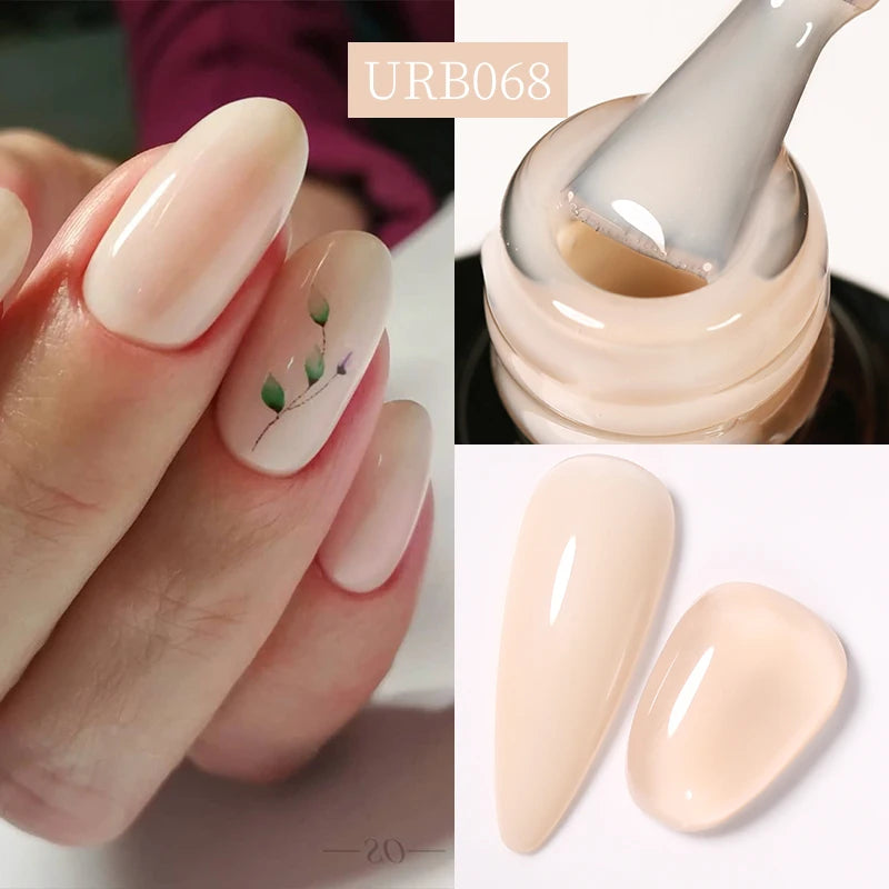 UR SUGAR 7ml Pale Pink Rubber Base Gel Nude Color Semi Permant Soak Off UV LED Self-leveling Gel Varnishes Great Coverage