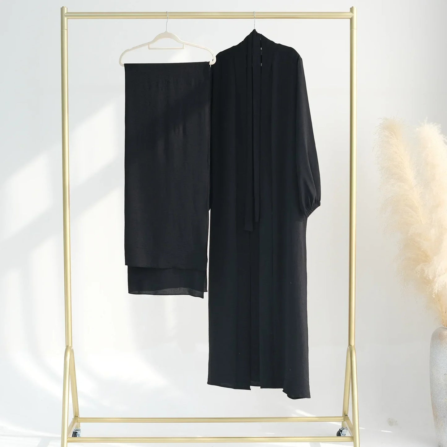 2 Piece Abaya Kimono with Inner Dress Set Muslim Abayas for Women Dubai Luxury Turkey Ramadan Islam Matching Hijab Outfit Kaftan