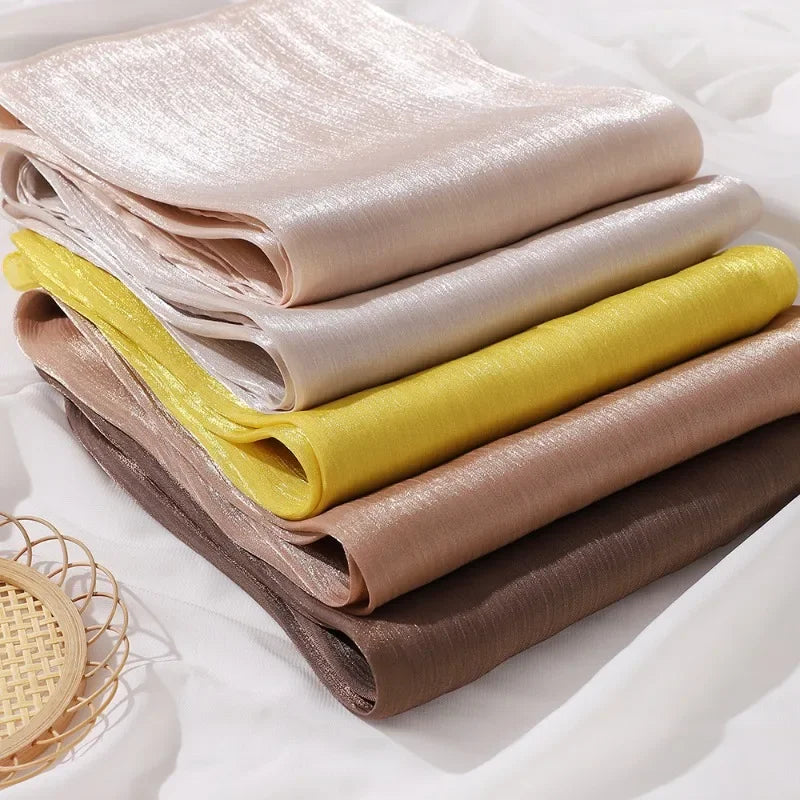 Female Shimmer Shawl Silk Hijab Scarf Breathable Cool Island Satin Medine Silk Veil Musulmans Shiny Silk Shawl Women's Scarves
