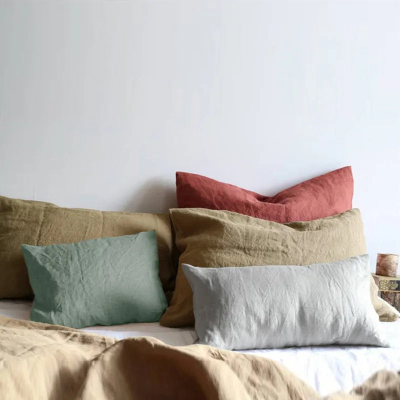 100% Linen Pillowcases, No Insert, Washed Flax Pillow Cases with Envelope Closure, Luxurious Breathable Comfy Pillow Shams
