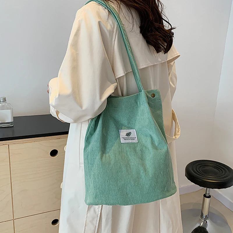 Women's Shoulder Bag Fashion Versatile Corduroy Large Capacity Portable Shopper Totes Female's Casual Travel Handbag