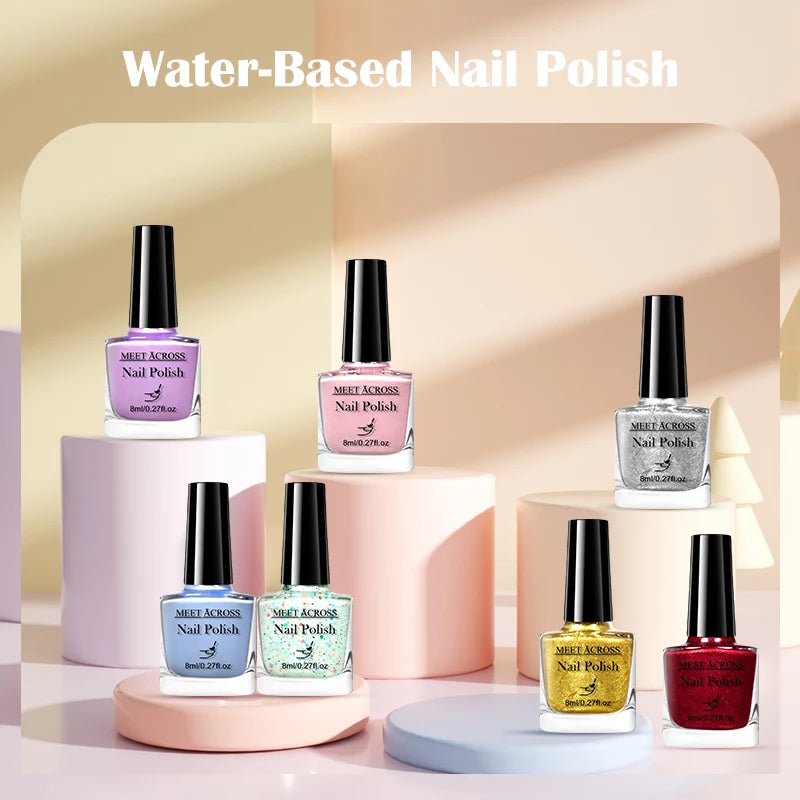 MEET ACROSS 8ml Wine Red Color Water-Based Peel Off Nail Polish Glass Bottle Christmas Nail Art Polish DIY Design No Need Lamp