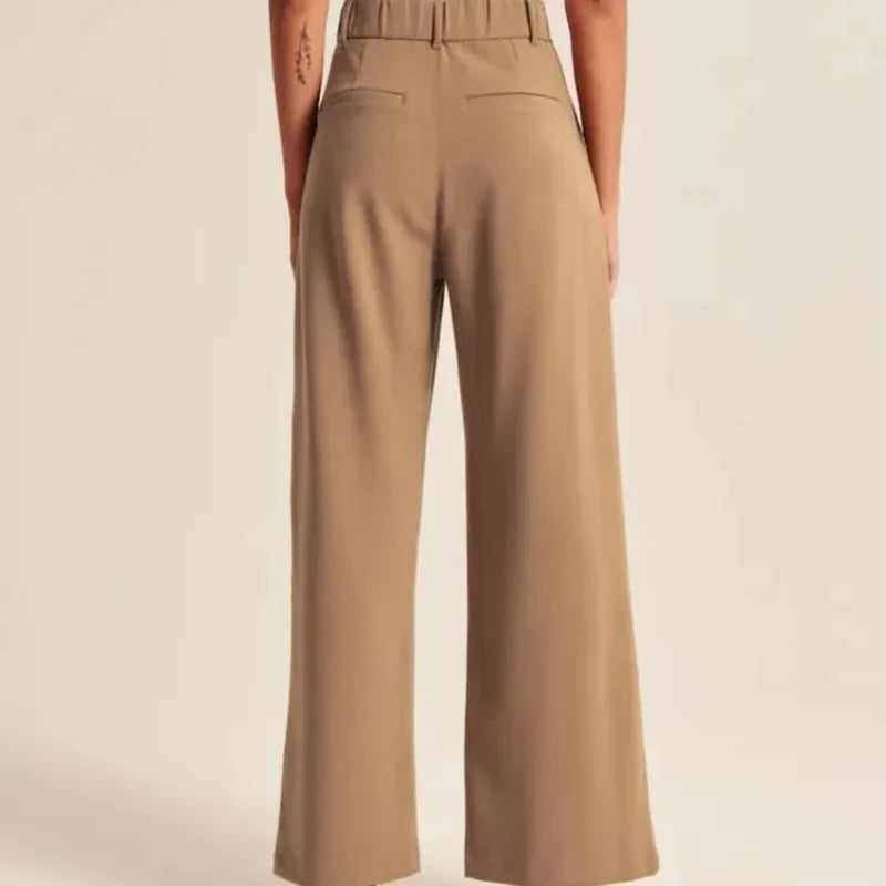Women's High-Waisted Straight-Leg Trousers Casual Office Wear Slim-Fit Cut Solid-Colour Suit Trousers