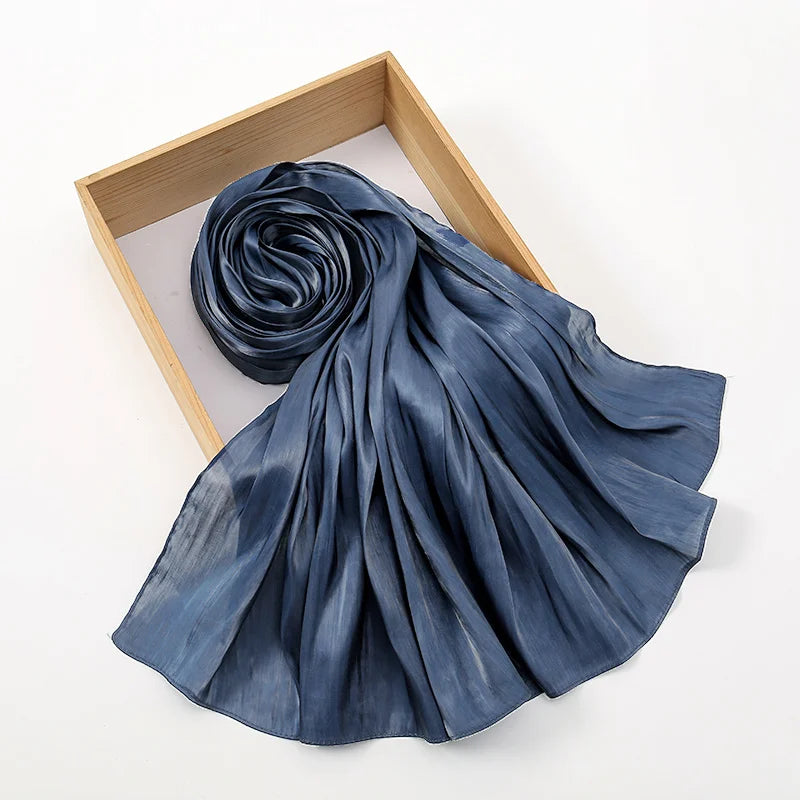 Fashion Plain Shimmer Hijab Wrinkle Scarf Muslim Woman Hijab Shawls Islam Woman Long Wraps Femme Headband Pure Turban