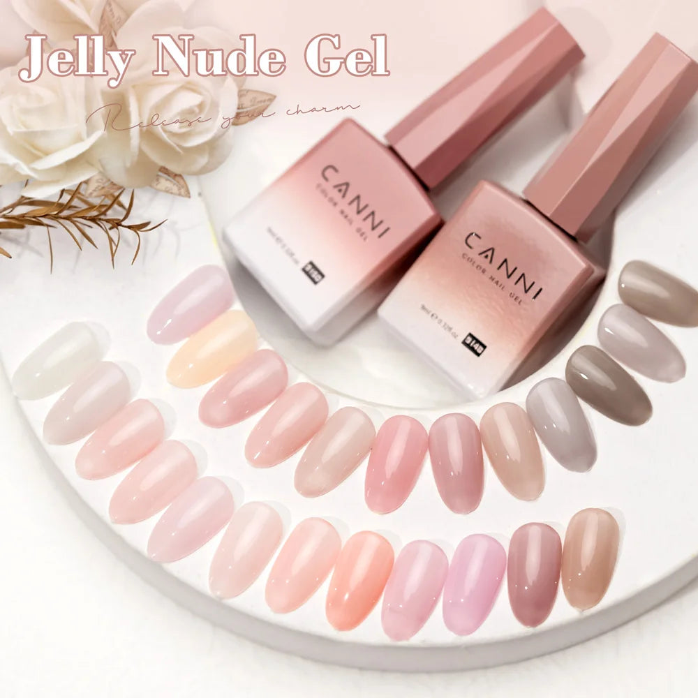 Canni Nail Gel Polish Jelly Nude Color HEMA FREE 9ml Transparent Semi Permanent Natural Nude Collection French Nail Gel Lacquer