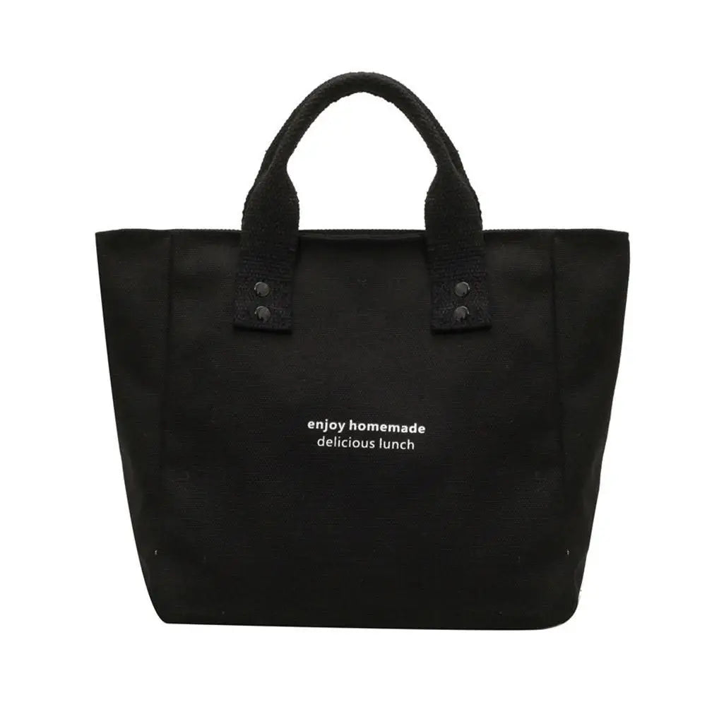 Canvas Tote Bag For Women Versatile Solid Color Shoulder Bag Waterproof Thermal Insulated Food Storage Handbag