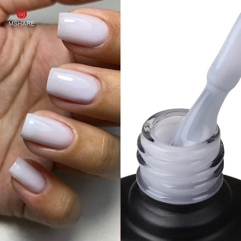 MSHARE Milk Milky White Base Gel Polish Camouflage Color Rubber Base Nail base coat 10ml