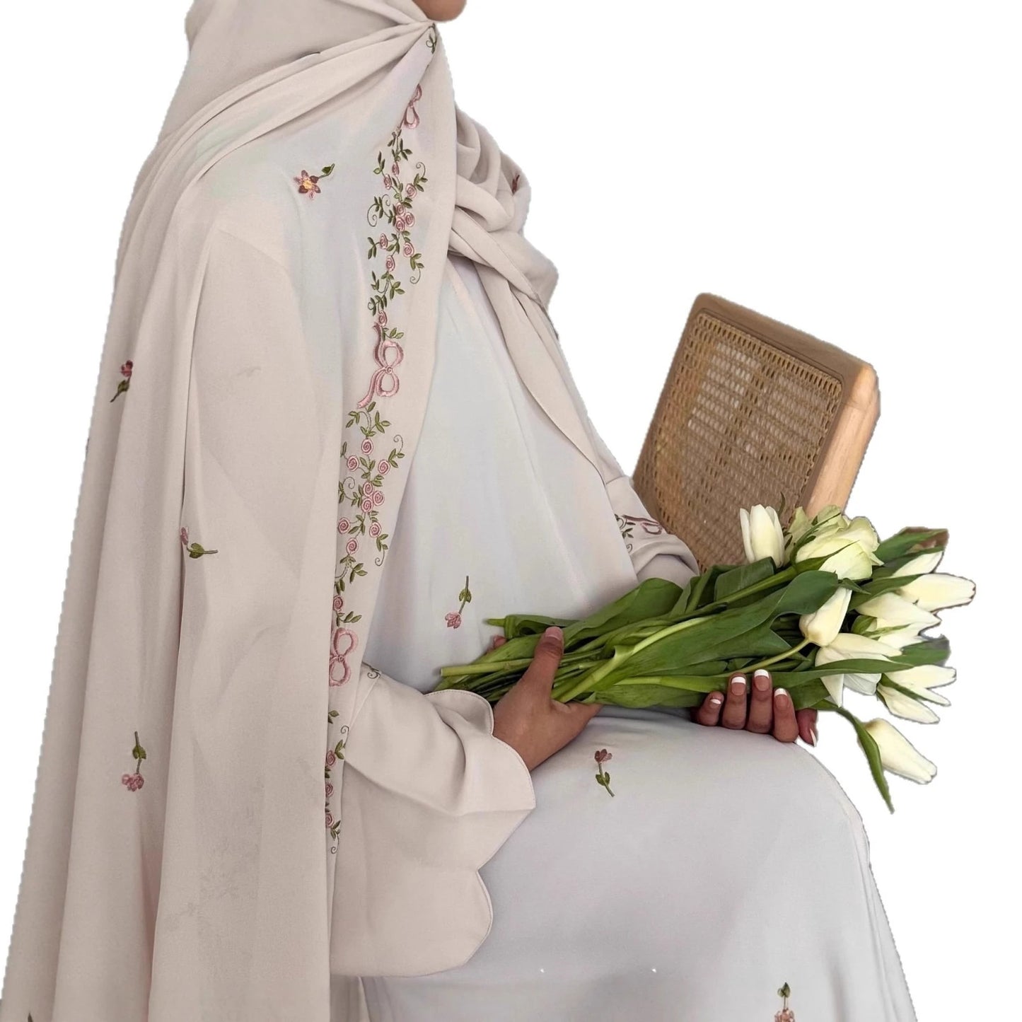 Embroidery Open Abaya and Hijab 2 Piece Set Muslim Dress Abayas for Women Dubai Luxury Islamic Clothing Kaftan Robe Ramadan Eid
