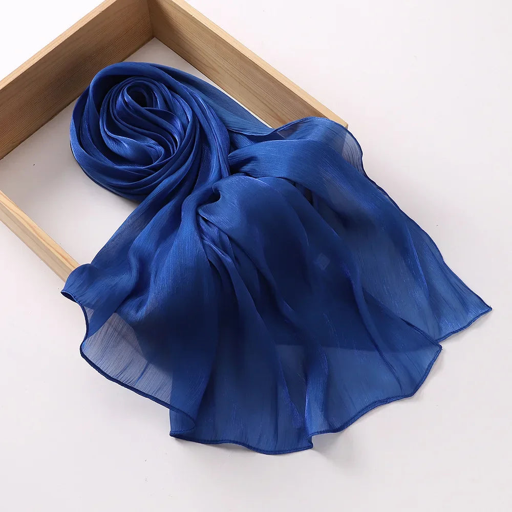 Female Shimmer Shawl Silk Hijab Scarf Breathable Cool Island Satin Medine Silk Veil Musulmans Shiny Silk Shawl Women's Scarves