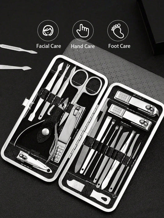 Manicure, Pedicure Kit, Nail Clippers Set of  Professional Grooming Kit, Nail Tools with Luxurious Travel Case Black