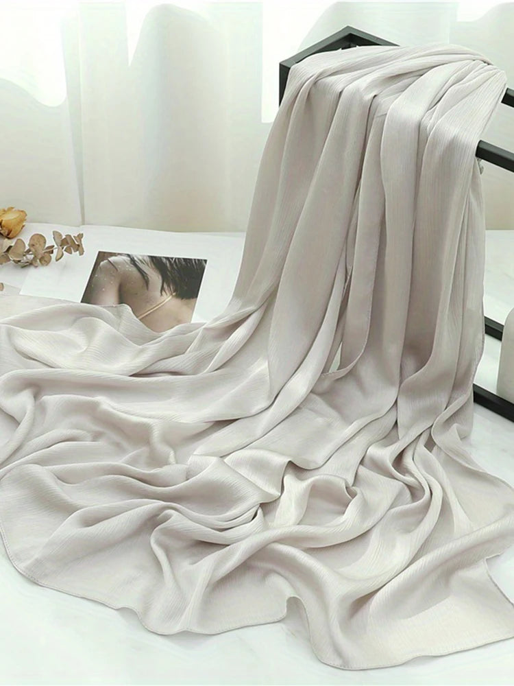 Premium Satin Crinkle Hijabs Scarf Chiffon Silk Shawl Plain Muslim Women Hijabs Shinny Islam Women Turban Pleated Scarf Ramadan