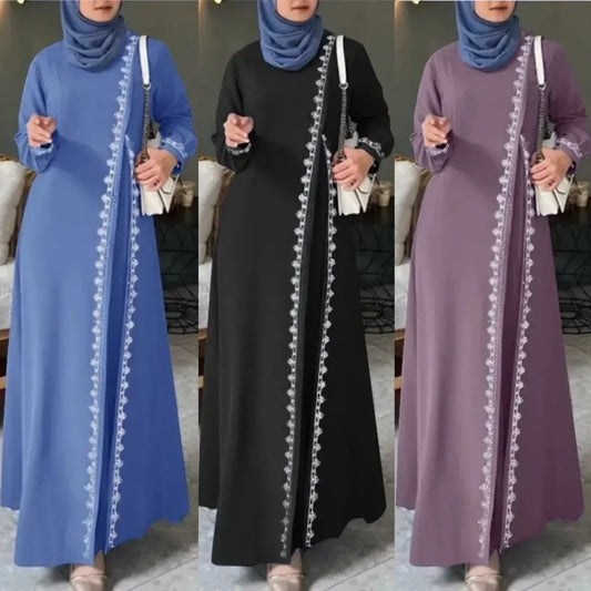Muslim Womens Lace Robe Dress Fashion Long Sleeve Vest Spring Casual Dresses for Women