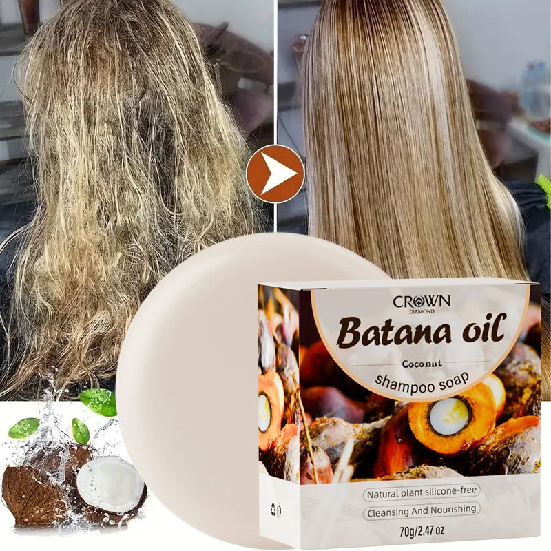 2-in-1 Natural Anti-Hair Loss Shampoo Bar with Batana and Rosemary Controls Oil Strengthens Roots Long-Lasting Coconut Oil Soap