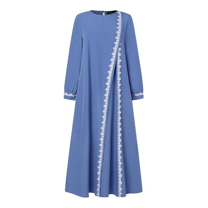 Muslim Womens Lace Robe Dress Fashion Long Sleeve Vest Spring Casual Dresses for Women