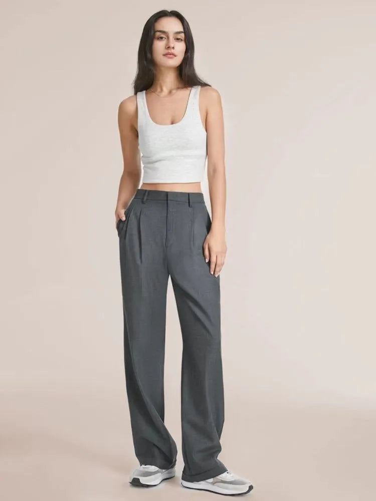 Women's High-Waisted Straight-Leg Trousers Casual Office Wear Slim-Fit Cut Solid-Colour Suit Trousers